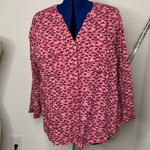 A.n.a Blouse button up long sleeve adjustable front pocket pink purple horses 3X